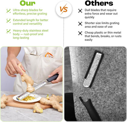 Professional Box Cheese Grater with Container & Handle | Durable Stainless Steel Cheese Shredder for Kitchen, Multi-Sided Food Chopper for Kitchen Use – Black