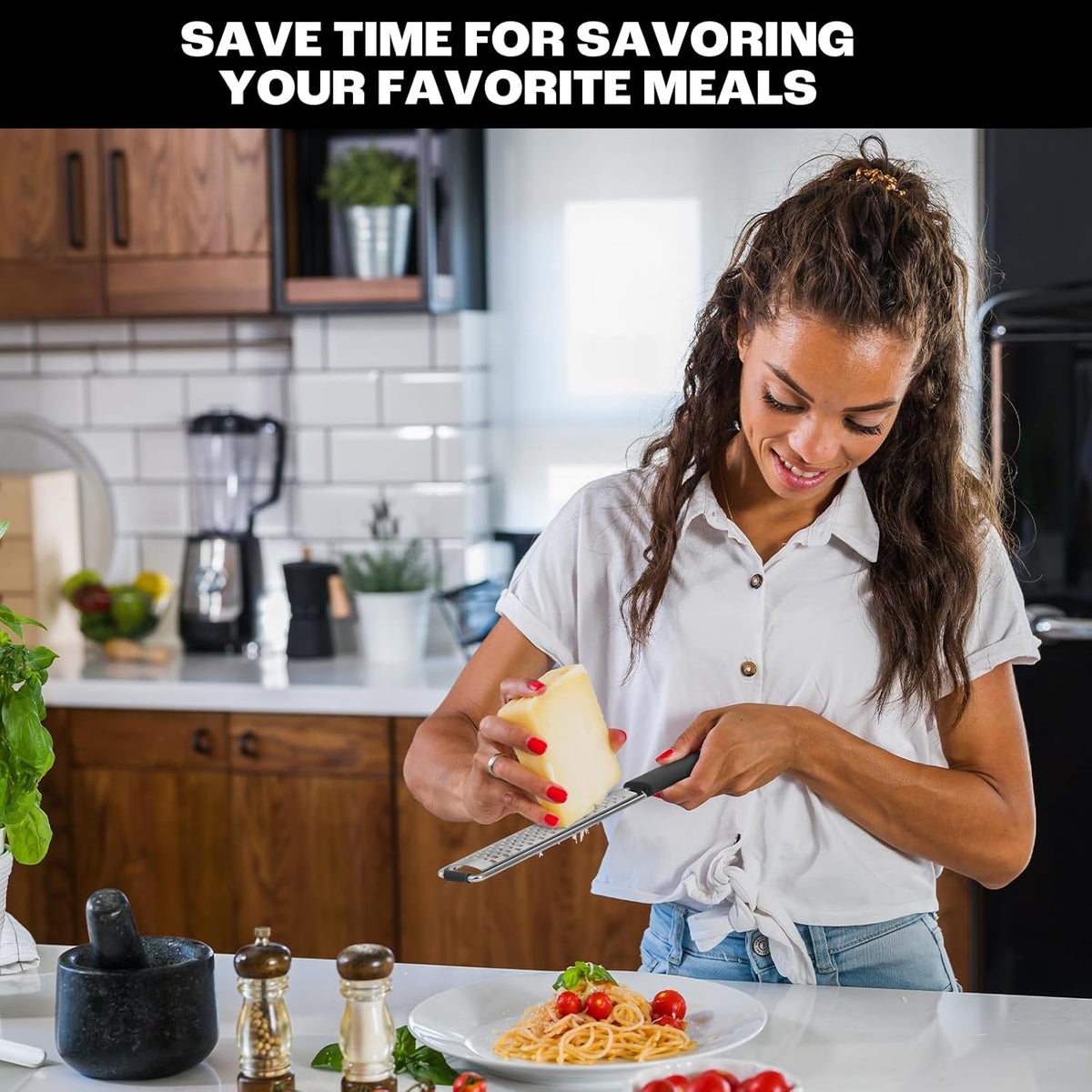 Professional Box Cheese Grater with Container & Handle | Durable Stainless Steel Cheese Shredder for Kitchen, Multi-Sided Food Chopper for Kitchen Use – Black