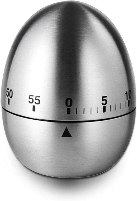 Kitchen Timer for Cooking, 60 Minutes Mechanical Timer - No Batteries Required, Stainless Steel Egg-Shape Cute Countdown Clock for Cooking, Learning, Exercises, Gaming