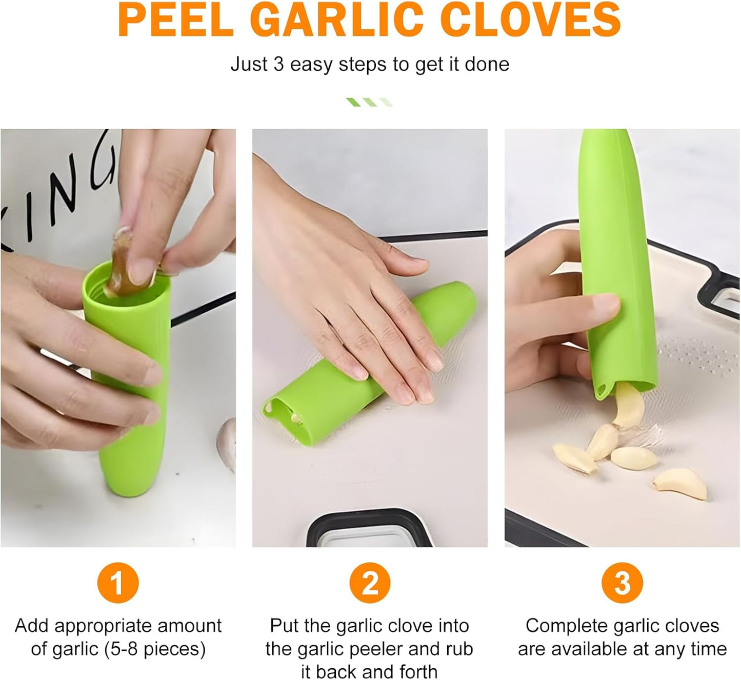 Silicone Garlic Peeler Tube- Garlic Roller Peeling Tube Tool Garlic Odorfree Peel Garlic Easy Roll Tube Useful Kitchen Gadgets (Green)