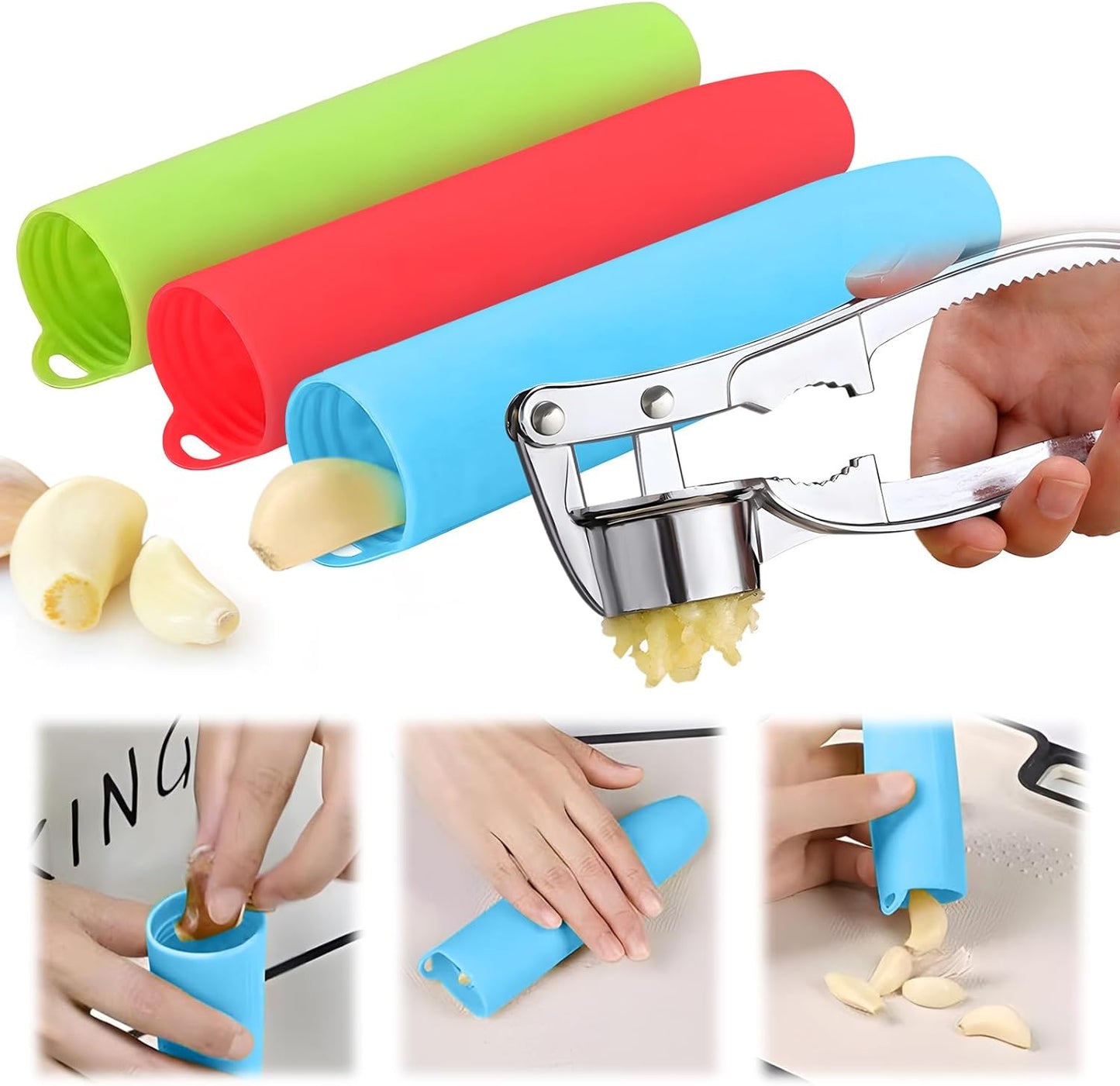 Silicone Garlic Peeler Tube- Garlic Roller Peeling Tube Tool Garlic Odorfree Peel Garlic Easy Roll Tube Useful Kitchen Gadgets (Green)