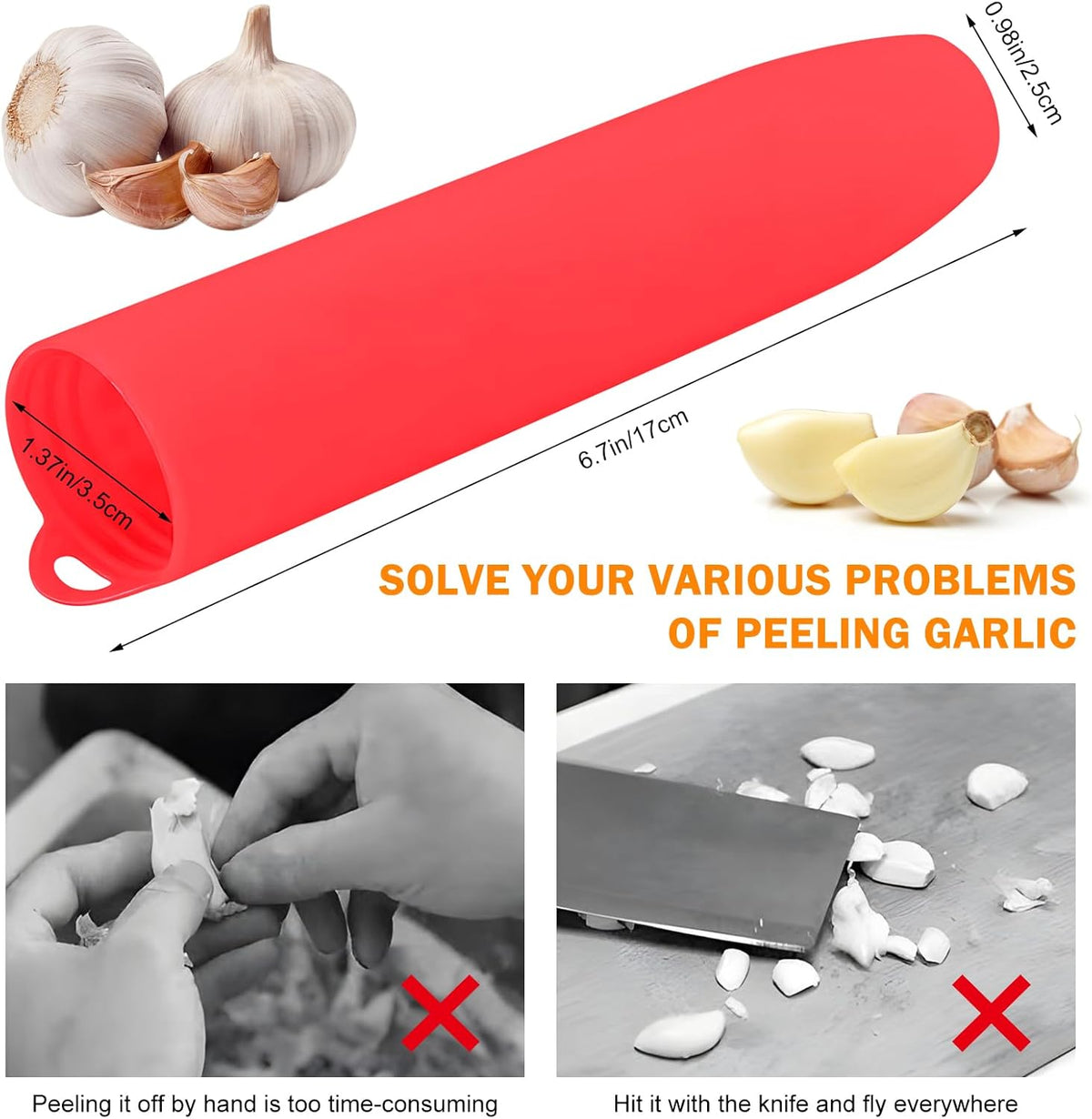 Silicone Garlic Peeler Tube- Garlic Roller Peeling Tube Tool Garlic Odorfree Peel Garlic Easy Roll Tube Useful Kitchen Gadgets (Green)