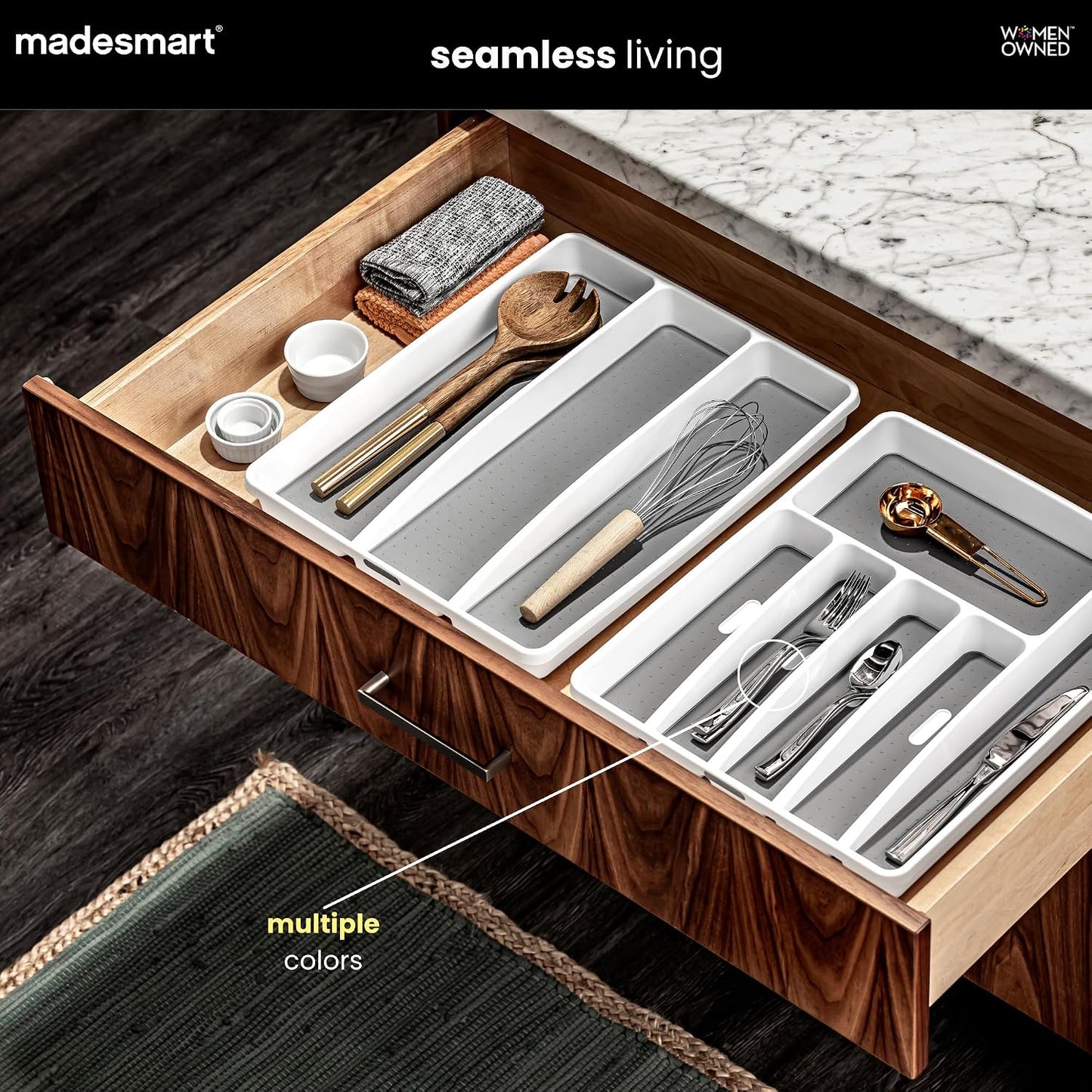 Classic Large Silverware Tray - Granite |CLASSIC COLLECTION | 6-Compartments| Kitchen Drawer Organizer | Soft-Grip Lining and Non-Slip Rubber Feet | BPA-Free
