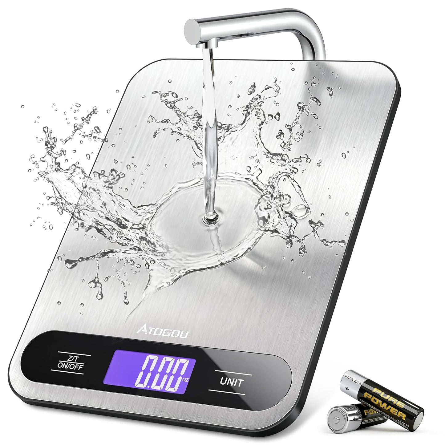 Food Scale -33lb Digital Kitchen Scale for Food Ounces Grams | Full View LCD Display, Durable Stainless Steel Surface, for Cooking, Baking, Meal Prep Black