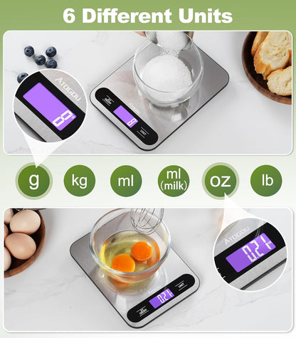 Food Scale -33lb Digital Kitchen Scale for Food Ounces Grams | Full View LCD Display, Durable Stainless Steel Surface, for Cooking, Baking, Meal Prep Black