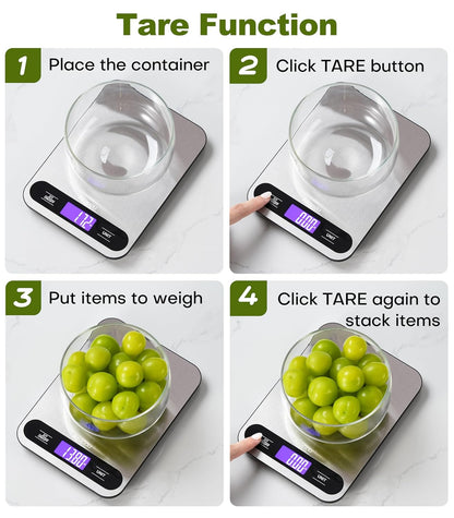 Food Scale -33lb Digital Kitchen Scale for Food Ounces Grams | Full View LCD Display, Durable Stainless Steel Surface, for Cooking, Baking, Meal Prep Black
