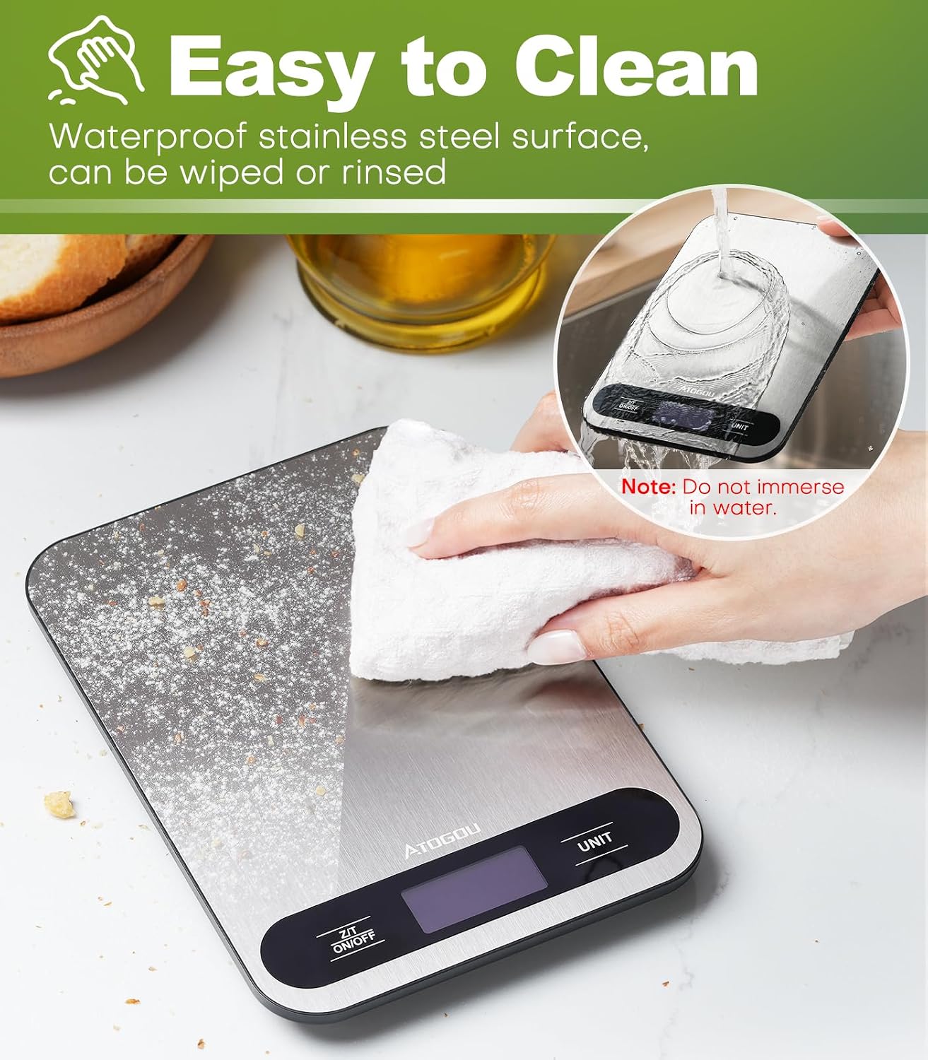 Food Scale -33lb Digital Kitchen Scale for Food Ounces Grams | Full View LCD Display, Durable Stainless Steel Surface, for Cooking, Baking, Meal Prep Black