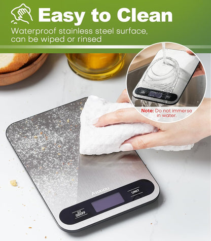 Food Scale -33lb Digital Kitchen Scale for Food Ounces Grams | Full View LCD Display, Durable Stainless Steel Surface, for Cooking, Baking, Meal Prep Black