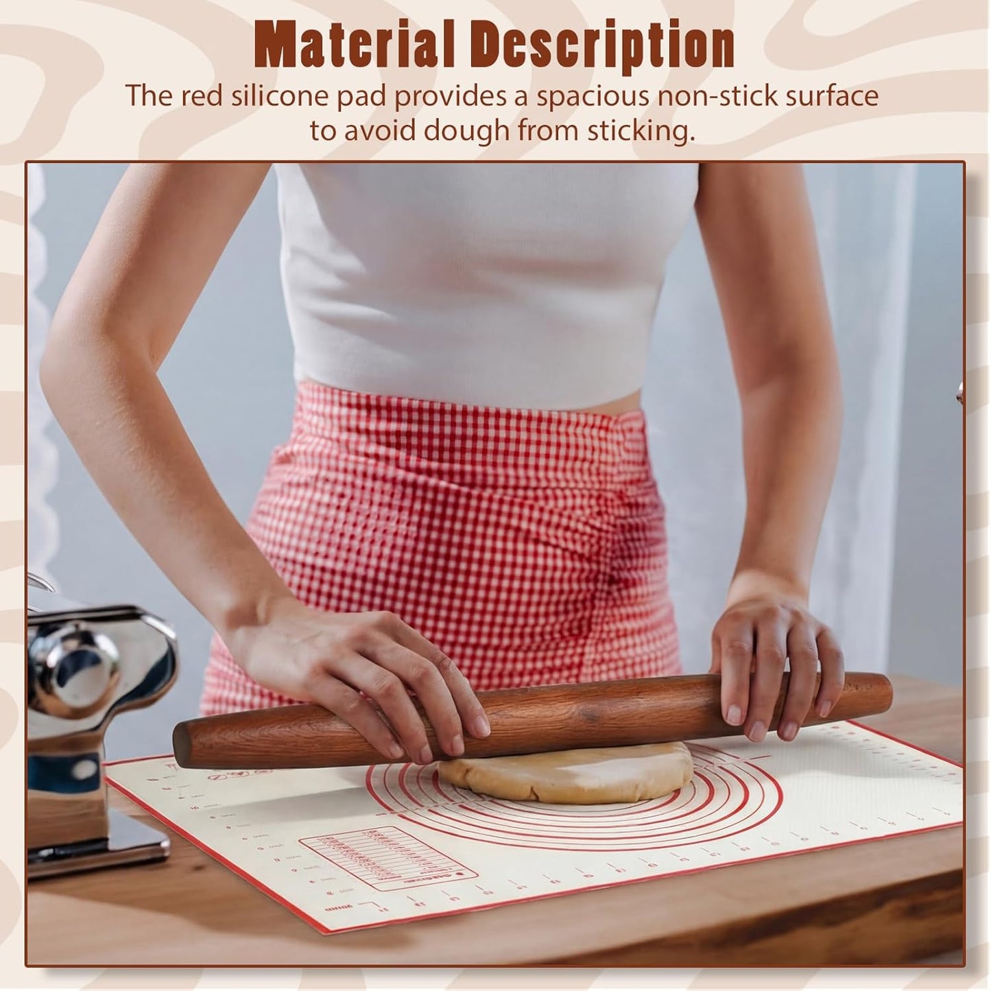 4 Pcs Sapele Wood French Rolling Pin Set Tapered and Mini Wooden Rolling Pins(15.7inch, 7.8inch)with Silicone Baking Mat and Beech Wood Base for Baking Fondant Pizza Pasta Pie Crust Pastries