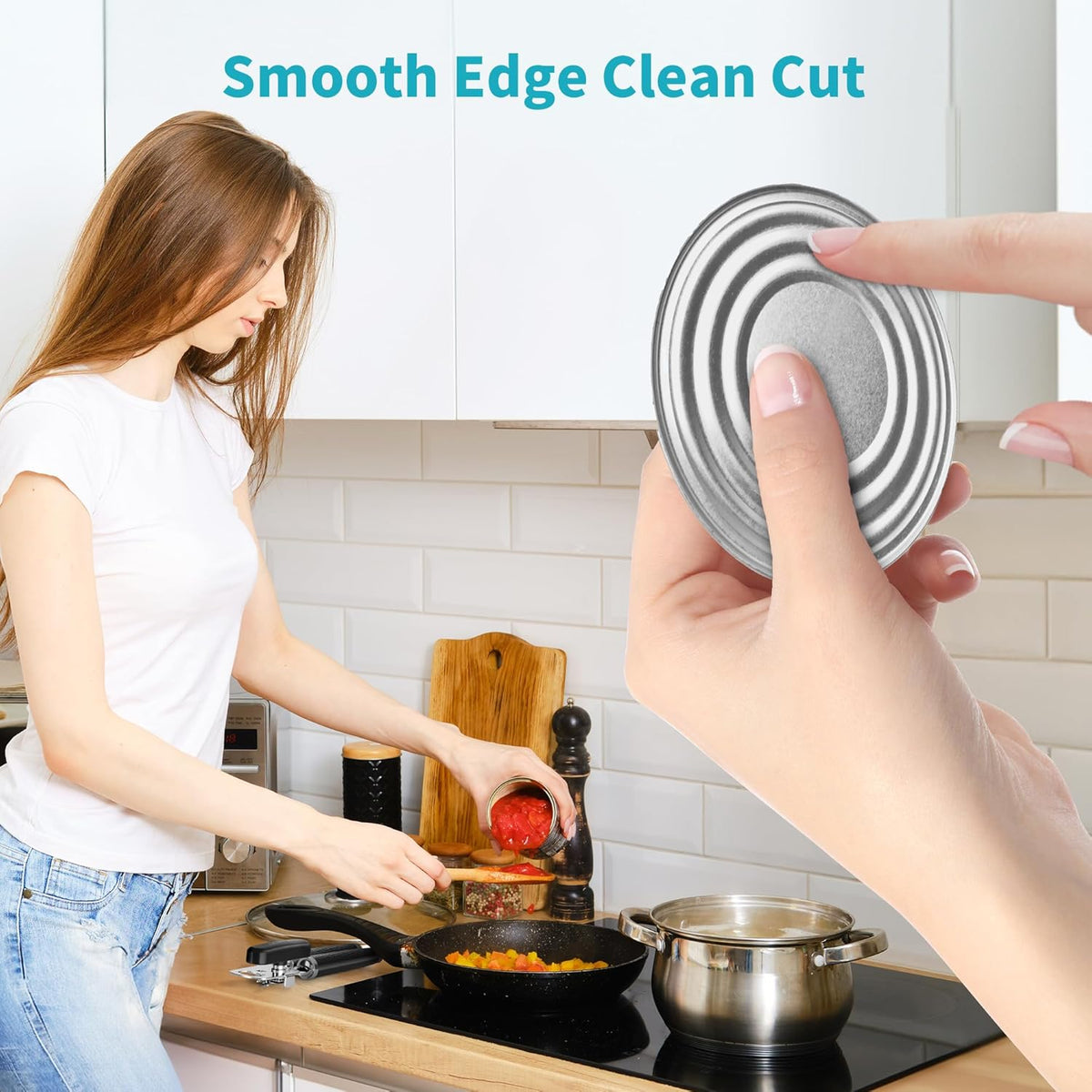 Can Opener Manual, Heavy Duty Stainless Steel Smooth Edge Can Opener with Ergonomic Handles and Oversized Easy Turn Knob for Seniors, Black