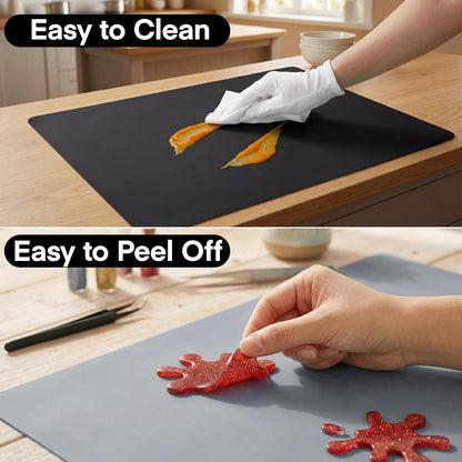3Pack Silicone Sheet for Crafts, Resin Jewelry Casting Molds Mat, Food Grade Silicone Placemat, Multipurpose Table Protector, Nonstick Nonskid Heat-Resistant, Black&Gray&Beige (15.7x11.8inch)