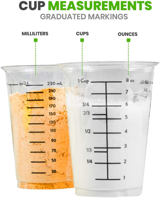 Disposable Measuring Cups for Resin - Pack of 20 8oz Clear Plastic Measuring Cup for Epoxy Resin, Stain, Paint Mixing - Half Pint Reusable Multipurpose Mixing Cups for Cooking and Baking