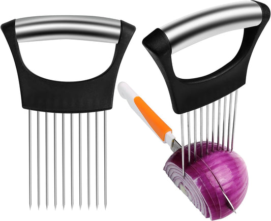Onion Slicer Holder,Stainless Steel Onion Slicer for Slicing of Onions,Potato,Tomatoes,Avocados,Eggs and Vegetables(2PCS Black)