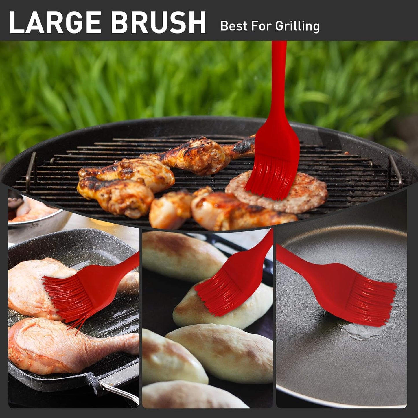 Silicone Basting Pastry Brush-2pcs Heat Resistant Cooking Brush for Oil, Sauce, Butter, BBQ, Grill and Marinade, BPA Free, Dishwasher Safe （Red）