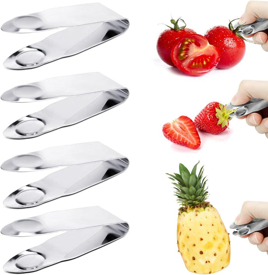 4 Pcs Stainless Steel Strawberry Huller, Fruit Stem Remover Core Tool Kitchen Gadgets for Cherry Tomato Berry, Silver