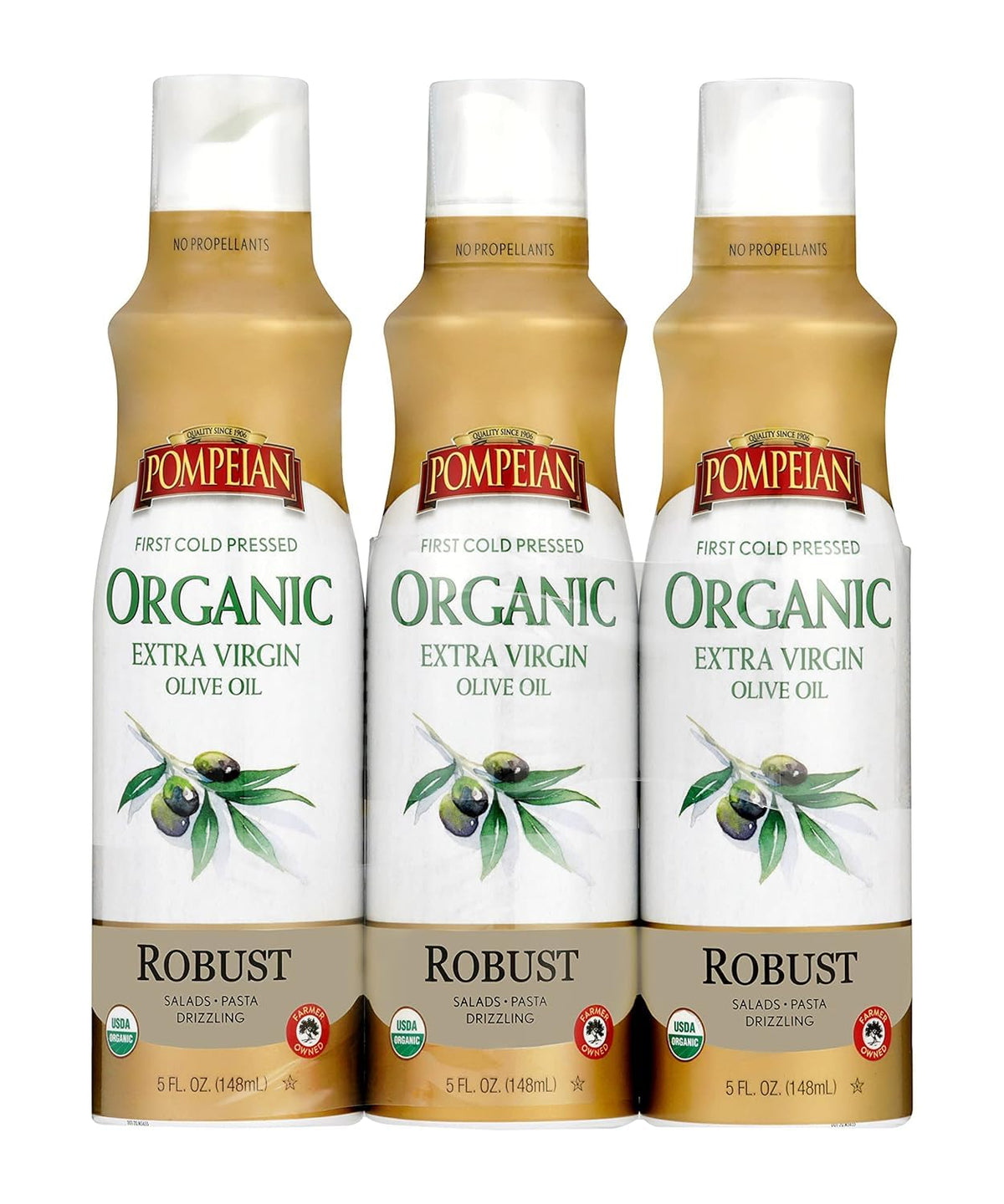 Robust Organic Extra Virgin Olive Oil Spray - (3 Pack) 5 fl oz | No Propellants - First Cold Pressed Olive Oil for Cooking - Robust Flavor for Salads, Pasta, and Drizzling