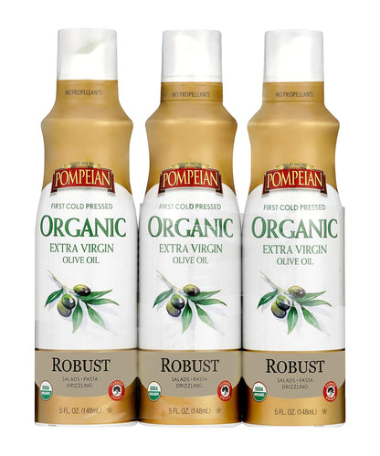 Robust Organic Extra Virgin Olive Oil Spray - (3 Pack) 5 fl oz | No Propellants - First Cold Pressed Olive Oil for Cooking - Robust Flavor for Salads, Pasta, and Drizzling