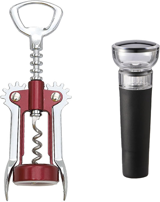 Wine Opener, Zinc Alloy Premium Wing Corkscrew Wine Bottle Opener, Multi-Purpose Opener for Beer and Soft Drinks, Wine Cork Opener with Vacuum Wine Stopper for Wine Enthusiast Waiters-Sleeve Anchors
