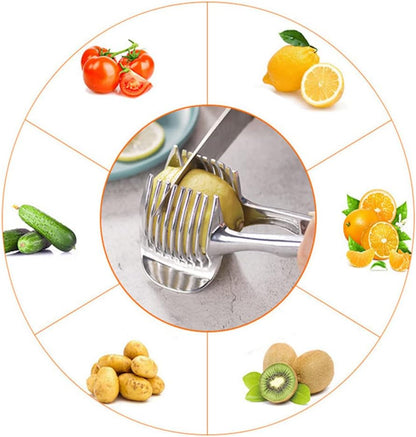 InfantLY Bright Kitchen Gadgets Handy Stainless Steel Onion Holder Potato Tomato Slicer Vegetable Fruit Cutter Safety Cooking Tools Accessories