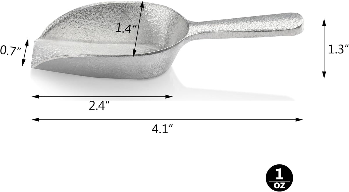 Cast Aluminum Flat Bottom Utility Scoop, 1oz, Silver