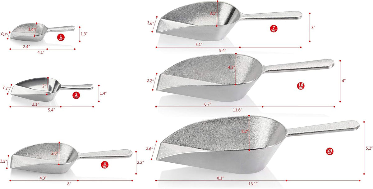 Cast Aluminum Flat Bottom Utility Scoop, 1oz, Silver