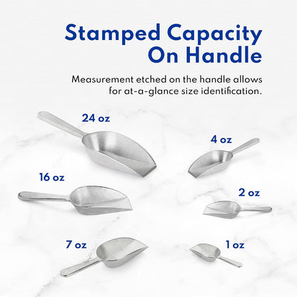 Cast Aluminum Flat Bottom Utility Scoop, 1oz, Silver