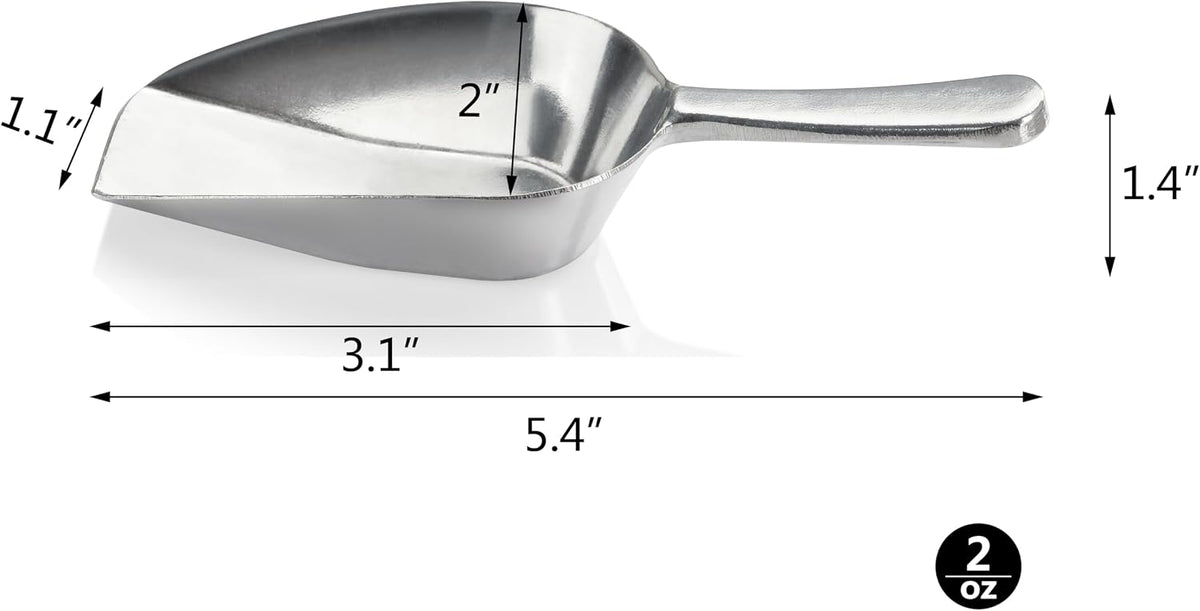 Cast Aluminum Flat Bottom Utility Scoop, 1oz, Silver