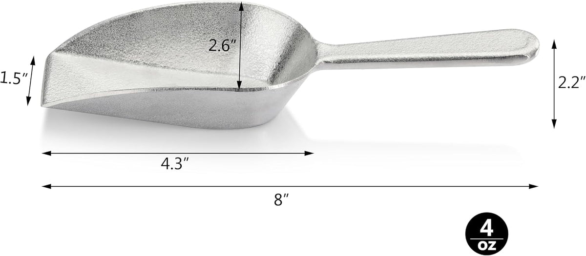 Cast Aluminum Flat Bottom Utility Scoop, 1oz, Silver