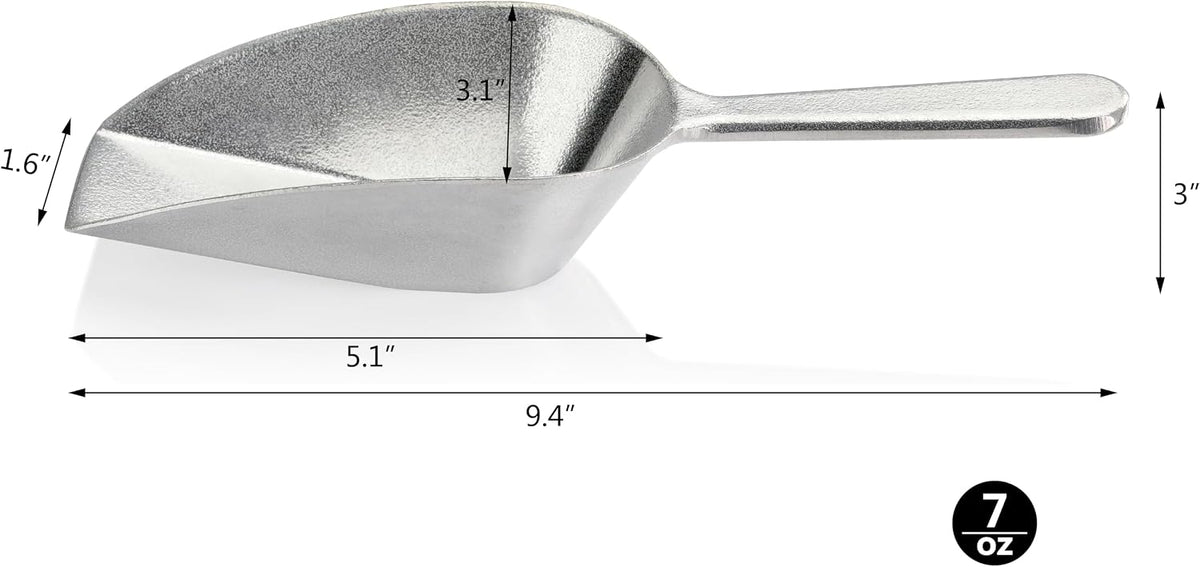 Cast Aluminum Flat Bottom Utility Scoop, 1oz, Silver