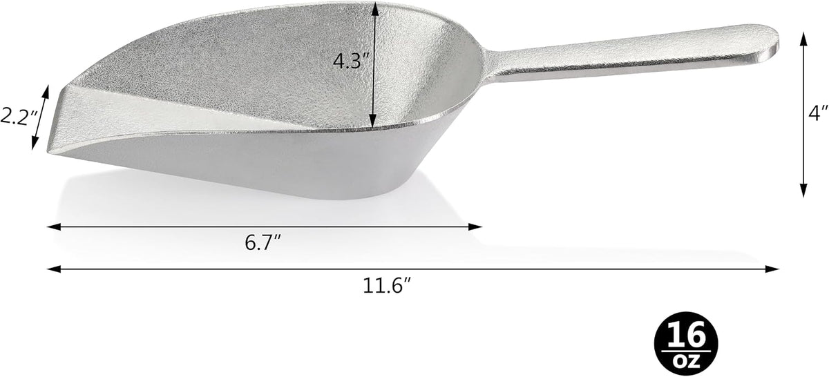 Cast Aluminum Flat Bottom Utility Scoop, 1oz, Silver