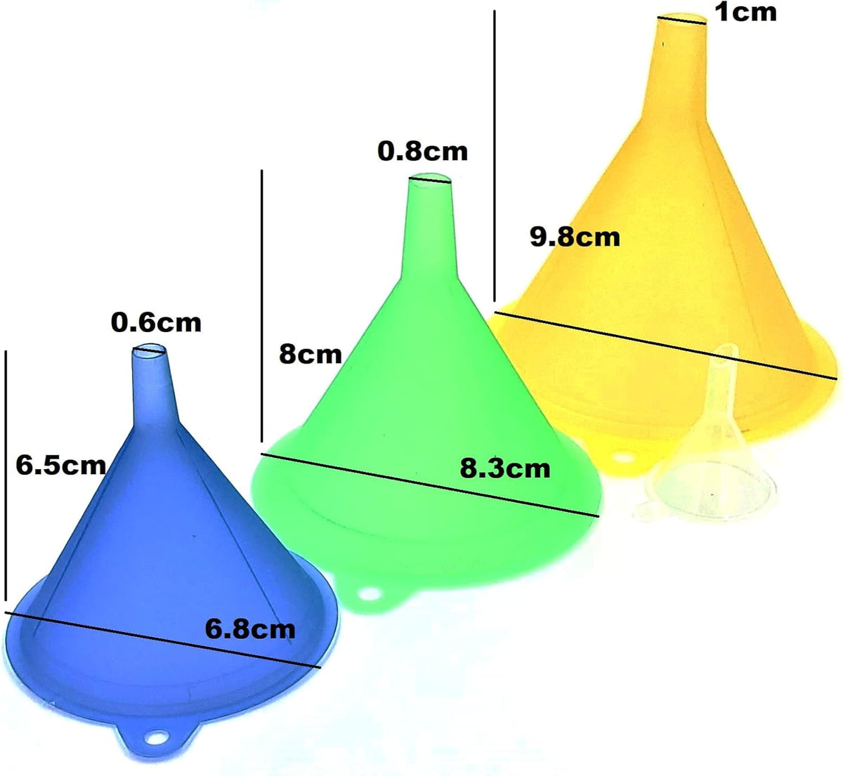 Funnels Variety Set of 5 Mini, Small to Larg Plastic Funnel for Kitchen Liquid Spices Powder Cosmetic Lotion Essential Oils