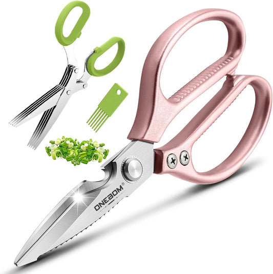 2 Pack Kitchen Shears,Kitchen Scissors Heavy Duty Serrated Blade for Cutting Meat, Food, Fish, Poultry Sharp Scissors, Apartment Kitchen Accessories,Gift Herb Scissor(Rose Glod)