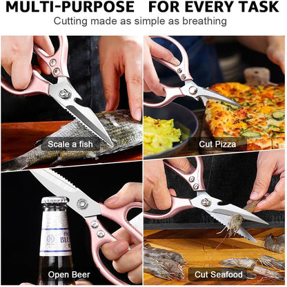 2 Pack Kitchen Shears,Kitchen Scissors Heavy Duty Serrated Blade for Cutting Meat, Food, Fish, Poultry Sharp Scissors, Apartment Kitchen Accessories,Gift Herb Scissor(Rose Glod)