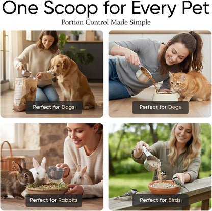 Color Up 2 Scoop (2 Cup / 480 ml) Stainless Steel Pet Food Measuring Scoop for Dogs, Cats, Rabbits & Birds – Dual Pour Spouts, Ergonomic Handle, Dishwasher Safe
