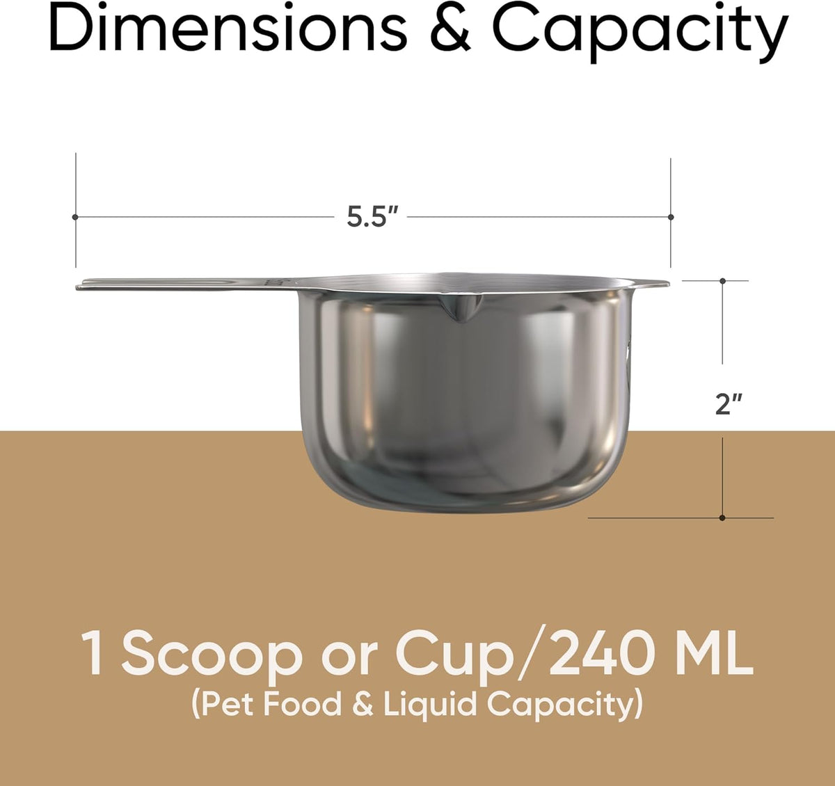 Color Up 2 Scoop (2 Cup / 480 ml) Stainless Steel Pet Food Measuring Scoop for Dogs, Cats, Rabbits & Birds – Dual Pour Spouts, Ergonomic Handle, Dishwasher Safe