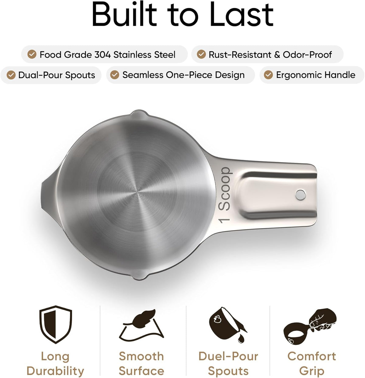 Color Up 2 Scoop (2 Cup / 480 ml) Stainless Steel Pet Food Measuring Scoop for Dogs, Cats, Rabbits & Birds – Dual Pour Spouts, Ergonomic Handle, Dishwasher Safe