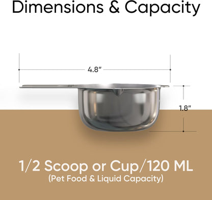 Color Up 2 Scoop (2 Cup / 480 ml) Stainless Steel Pet Food Measuring Scoop for Dogs, Cats, Rabbits & Birds – Dual Pour Spouts, Ergonomic Handle, Dishwasher Safe