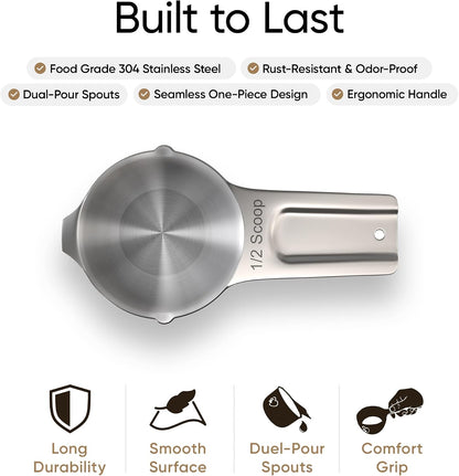 Color Up 2 Scoop (2 Cup / 480 ml) Stainless Steel Pet Food Measuring Scoop for Dogs, Cats, Rabbits & Birds – Dual Pour Spouts, Ergonomic Handle, Dishwasher Safe