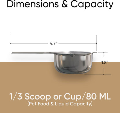 Color Up 2 Scoop (2 Cup / 480 ml) Stainless Steel Pet Food Measuring Scoop for Dogs, Cats, Rabbits & Birds – Dual Pour Spouts, Ergonomic Handle, Dishwasher Safe
