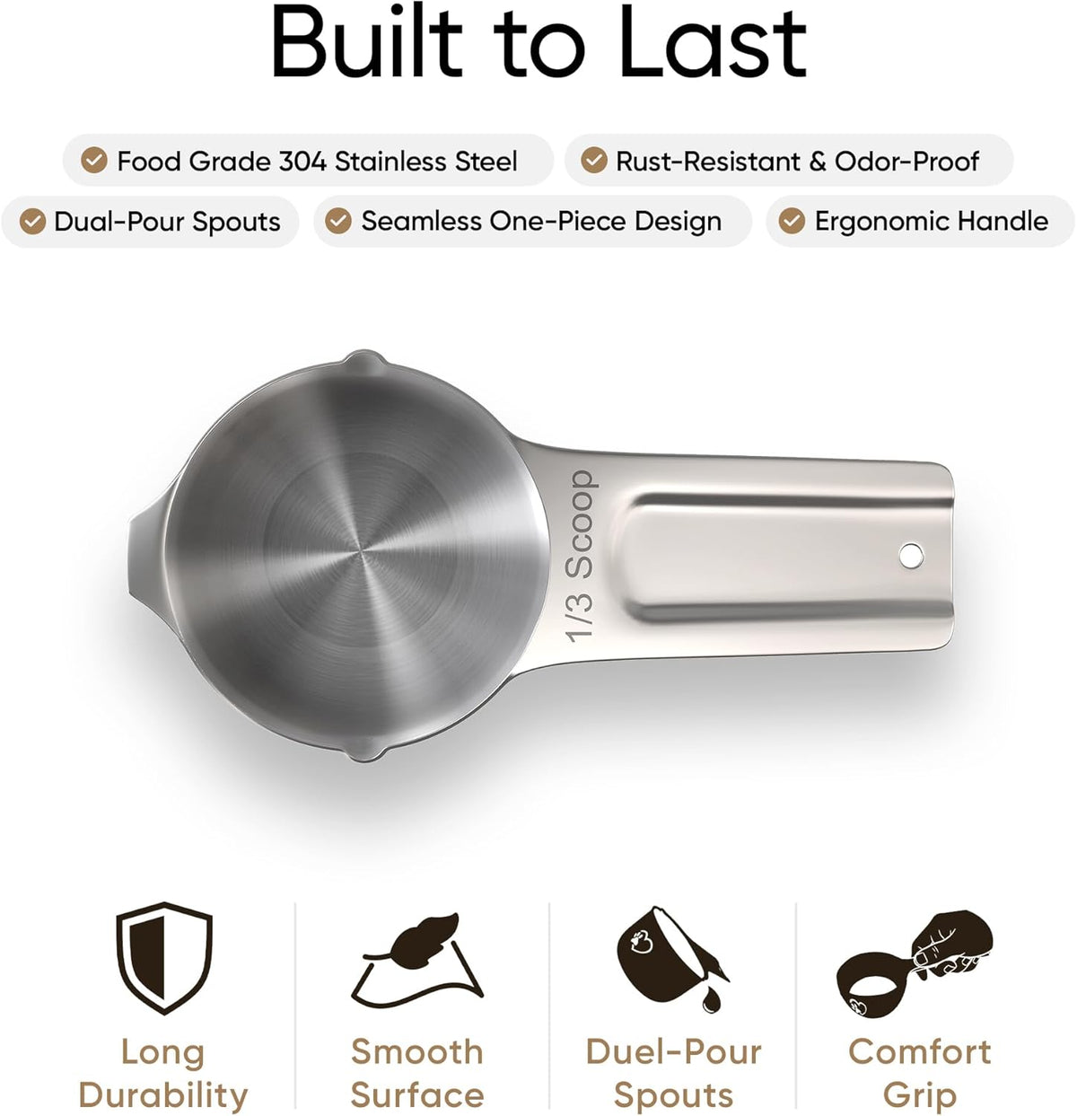 Color Up 2 Scoop (2 Cup / 480 ml) Stainless Steel Pet Food Measuring Scoop for Dogs, Cats, Rabbits & Birds – Dual Pour Spouts, Ergonomic Handle, Dishwasher Safe