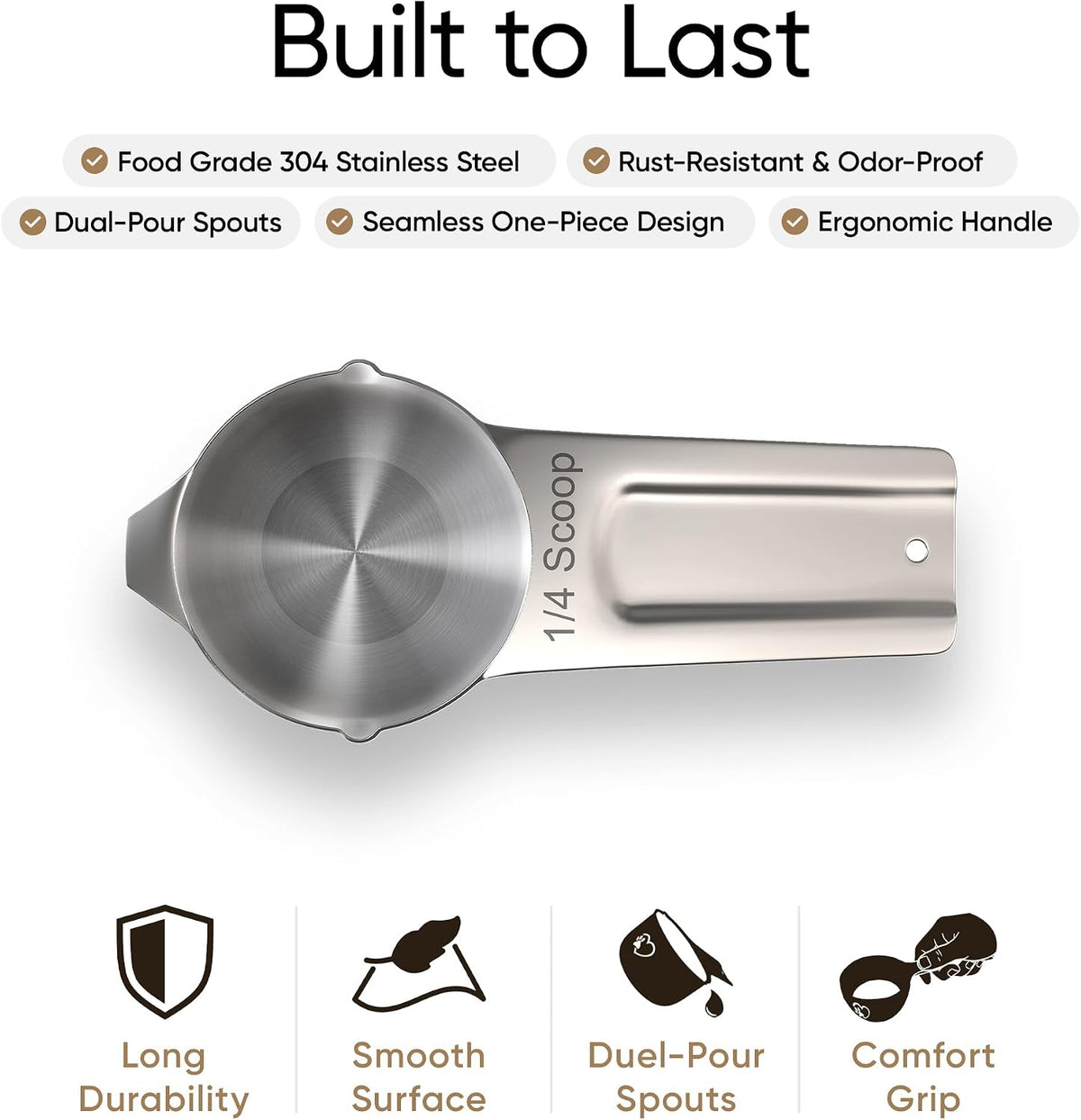 Color Up 2 Scoop (2 Cup / 480 ml) Stainless Steel Pet Food Measuring Scoop for Dogs, Cats, Rabbits & Birds – Dual Pour Spouts, Ergonomic Handle, Dishwasher Safe