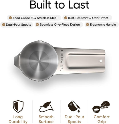 Color Up 2 Scoop (2 Cup / 480 ml) Stainless Steel Pet Food Measuring Scoop for Dogs, Cats, Rabbits & Birds – Dual Pour Spouts, Ergonomic Handle, Dishwasher Safe