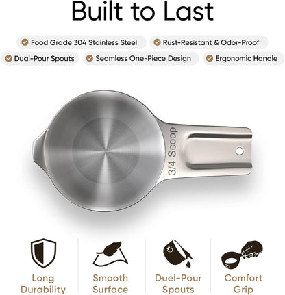 Color Up 2 Scoop (2 Cup / 480 ml) Stainless Steel Pet Food Measuring Scoop for Dogs, Cats, Rabbits & Birds – Dual Pour Spouts, Ergonomic Handle, Dishwasher Safe