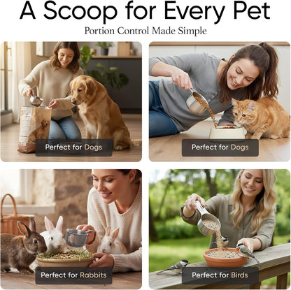 Color Up 2 Scoop (2 Cup / 480 ml) Stainless Steel Pet Food Measuring Scoop for Dogs, Cats, Rabbits & Birds – Dual Pour Spouts, Ergonomic Handle, Dishwasher Safe
