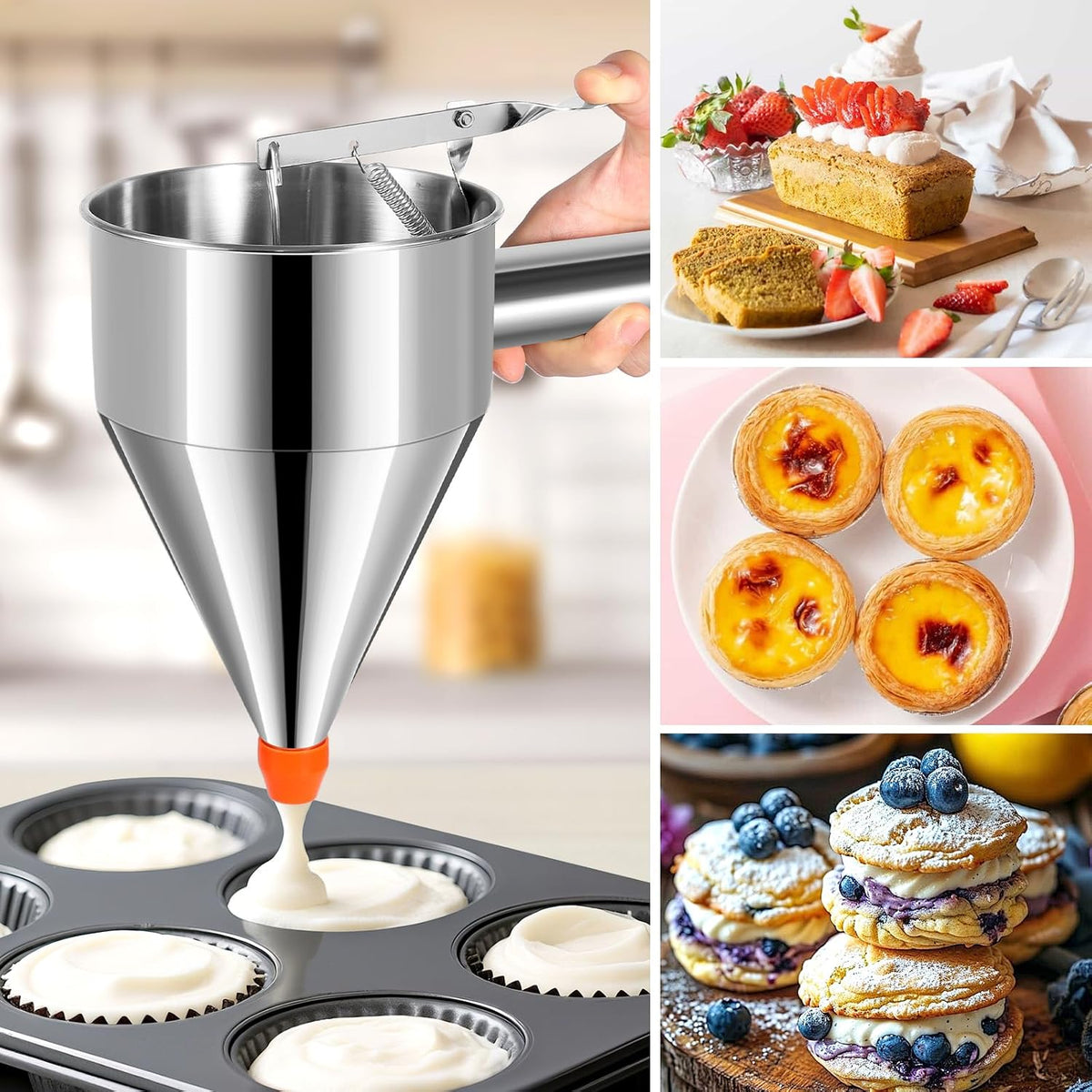 Stainless Steel Pancake Batter Dispenser, Multi-Nozzle, 40 oz