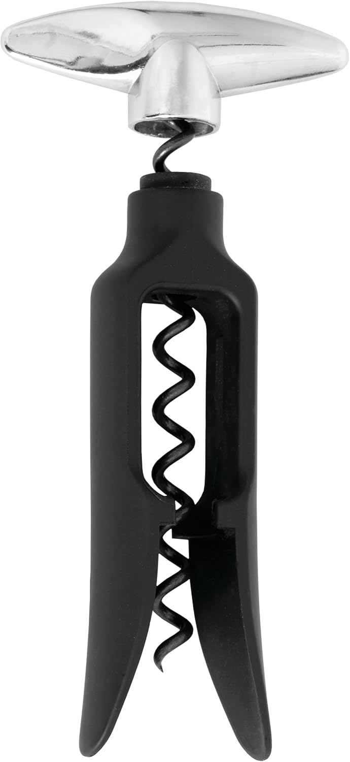 Self Pulling Corkscrew Wine Opener, Durable Plastic with Easy Turn Chrome Handle, Wine Bottle Opener for Bartenders, Home Bar Tools, Bar Cart Accessories, Kitchen Essentials, Set of 1, Black