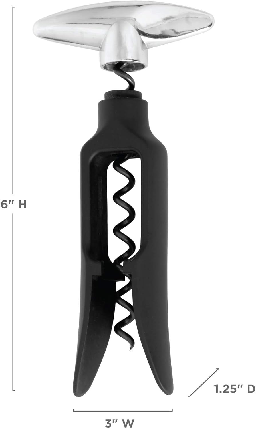 Self Pulling Corkscrew Wine Opener, Durable Plastic with Easy Turn Chrome Handle, Wine Bottle Opener for Bartenders, Home Bar Tools, Bar Cart Accessories, Kitchen Essentials, Set of 1, Black