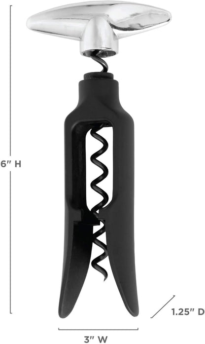 Self Pulling Corkscrew Wine Opener, Durable Plastic with Easy Turn Chrome Handle, Wine Bottle Opener for Bartenders, Home Bar Tools, Bar Cart Accessories, Kitchen Essentials, Set of 1, Black