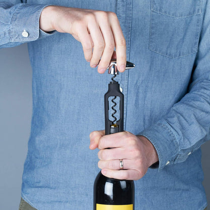 Self Pulling Corkscrew Wine Opener, Durable Plastic with Easy Turn Chrome Handle, Wine Bottle Opener for Bartenders, Home Bar Tools, Bar Cart Accessories, Kitchen Essentials, Set of 1, Black