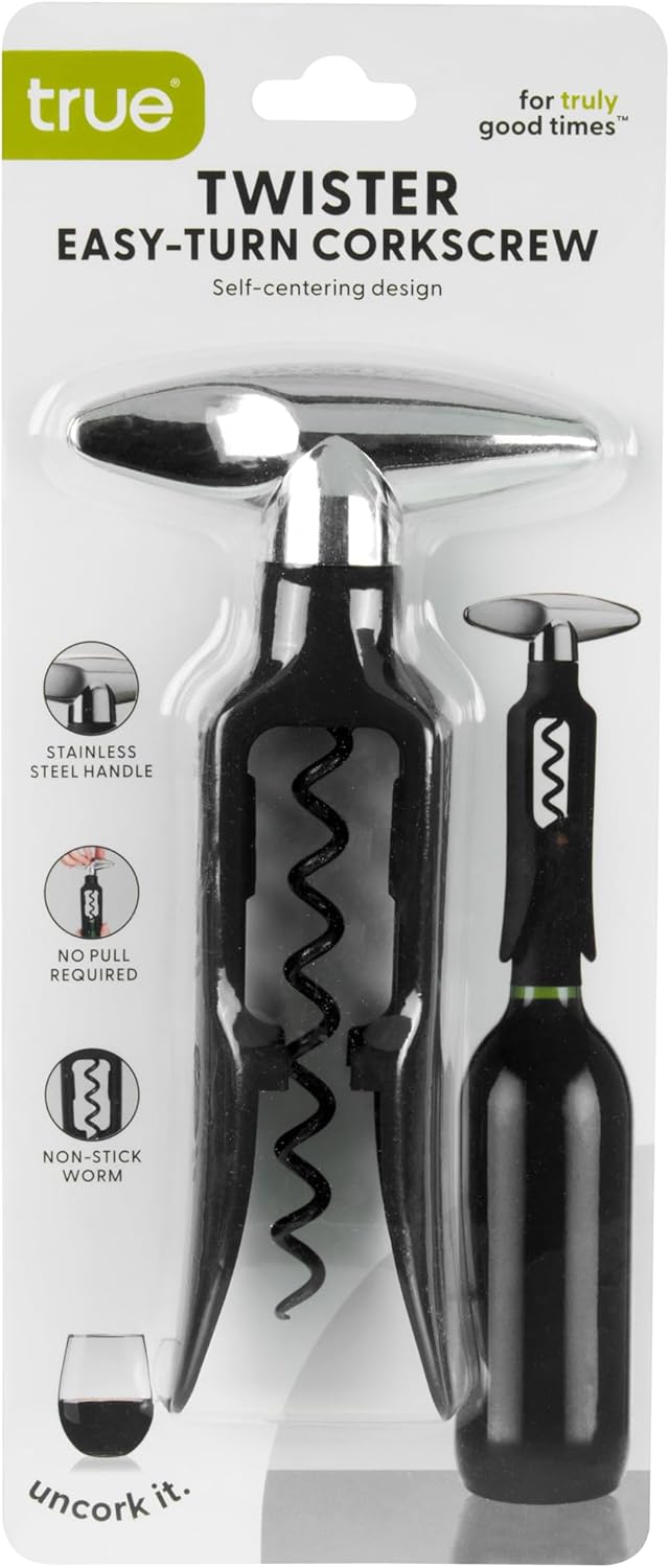 Self Pulling Corkscrew Wine Opener, Durable Plastic with Easy Turn Chrome Handle, Wine Bottle Opener for Bartenders, Home Bar Tools, Bar Cart Accessories, Kitchen Essentials, Set of 1, Black